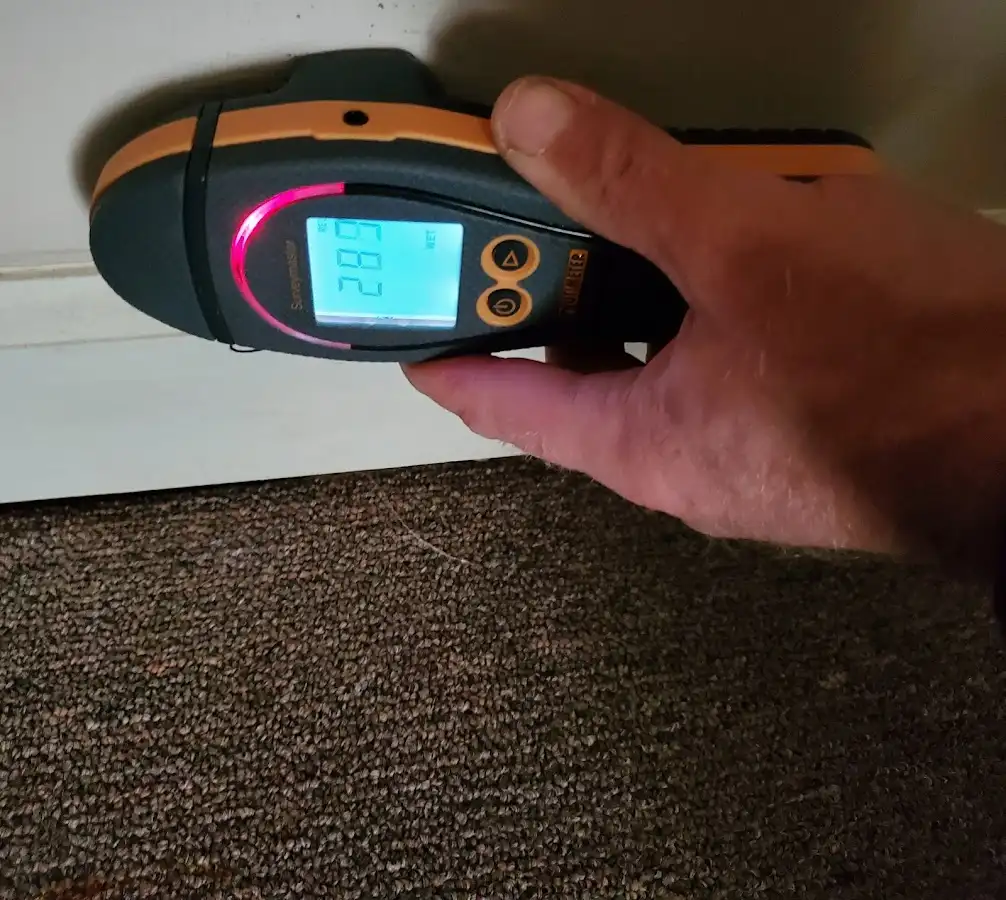 Moisture detection at baseboard during Burst Pipe Cleanup in Guilford